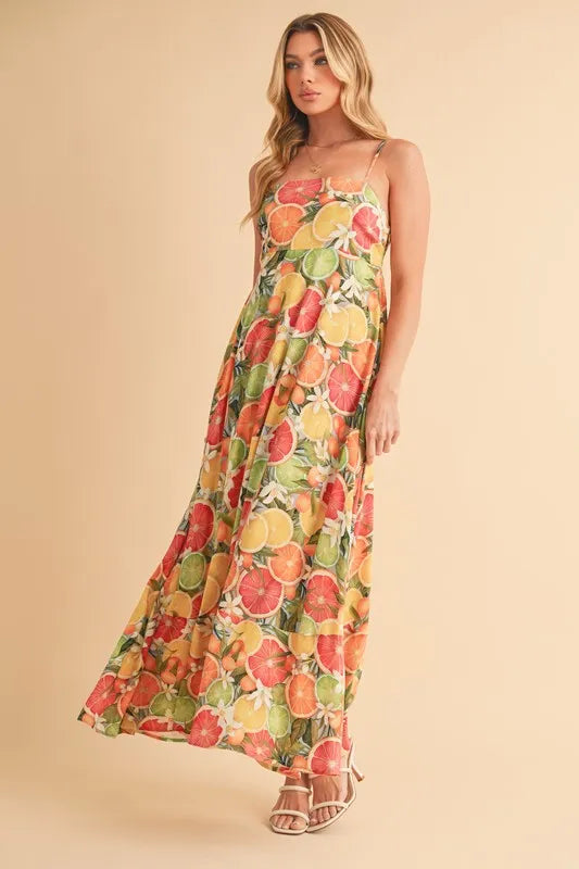 Aemi + Co Fruit Print Square Neck Maxi Cami Dress - Brittney MADE