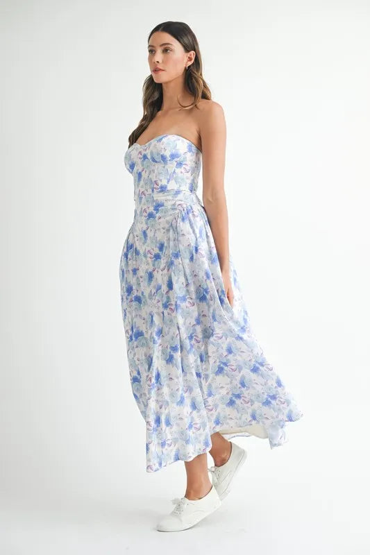 MABLE Sweetheart Neckline Floral Printed Midi Dress - Brittney MADE
