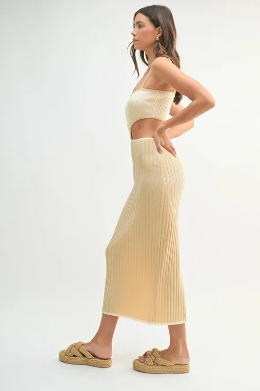MABLE Ribbed Knit Color Block Cutout Midi Dress - Brittney MADE