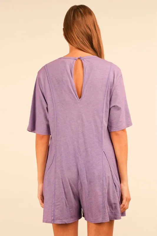 VERY J Mineral Washed Oversized Knit Comfy Romper - Brittney MADE