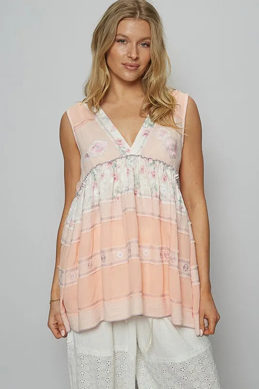 POL Floral V-Neck Sleeveless Peplum Blouse - Brittney MADE
