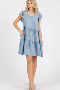 Mittoshop V-Neck Ruffled Cap Sleeve Mini Dress - Brittney MADE