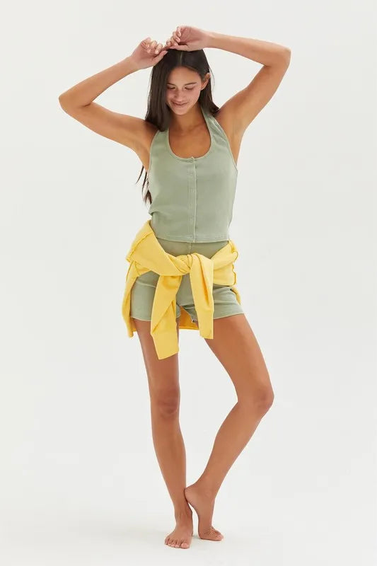 HYFVE Halter Neck Buttoned Washed Top - Brittney MADE