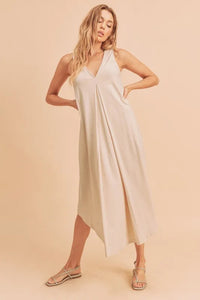 Aemi + Co Front Pleat Detail V-Neck Sleeveless Midi Dress - Brittney MADE