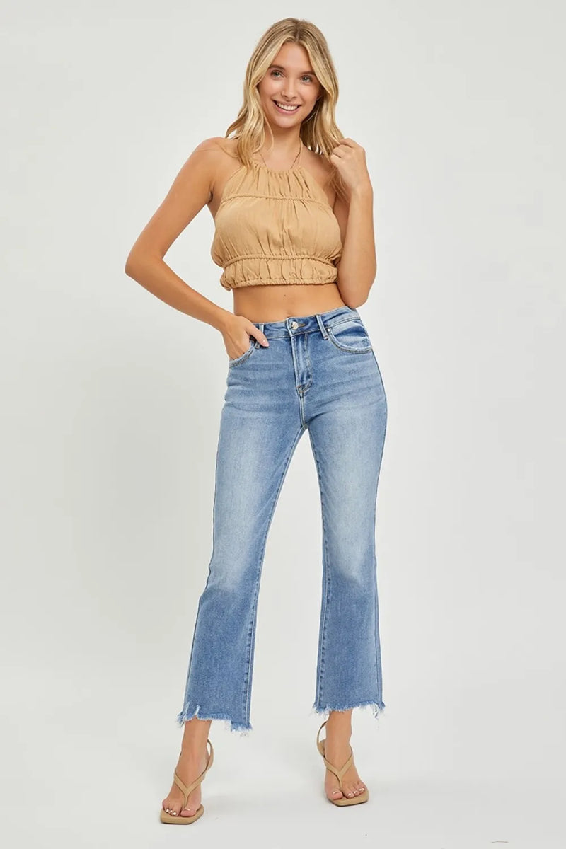 RISEN Full Size Frayed Hem Cropped Straight Jeans - Brittney MADE