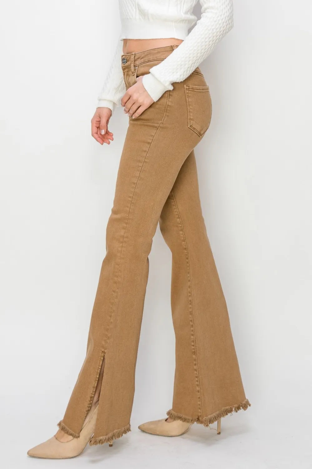 RISEN Bailey Full Size High Waist Side Slit Flare Jeans - Brittney MADE