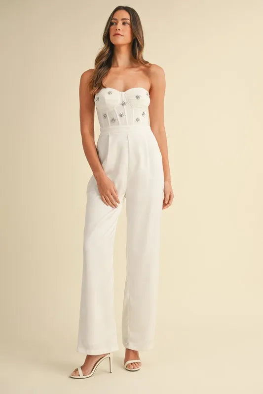 MABLE Rhinestone Applique Bustier Jumpsuit - Brittney MADE