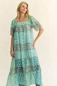 Davi & Dani Multi Floral Square Neck Puff Sleeve Maxi Dress - Brittney MADE