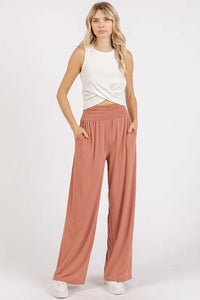Mittoshop Stretch Banded Waist Wide Leg Pants with Pockets - Brittney MADE