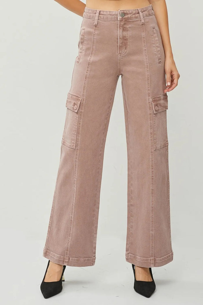 RISEN Full Size High Rise Wide Leg Cargo Jeans - Brittney MADE