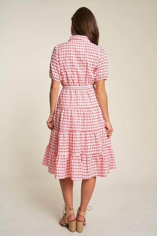 Davi & Dani Puff Short Sleeve Ruffle Shirt Dress - Brittney MADE