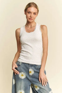 Davi & Dani Rhinestone Lace Trim Detail Tank - Brittney MADE