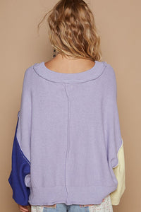 POL Exposed Seam Contrast V-Neck Lantern Sleeve Sweater - Brittney MADE