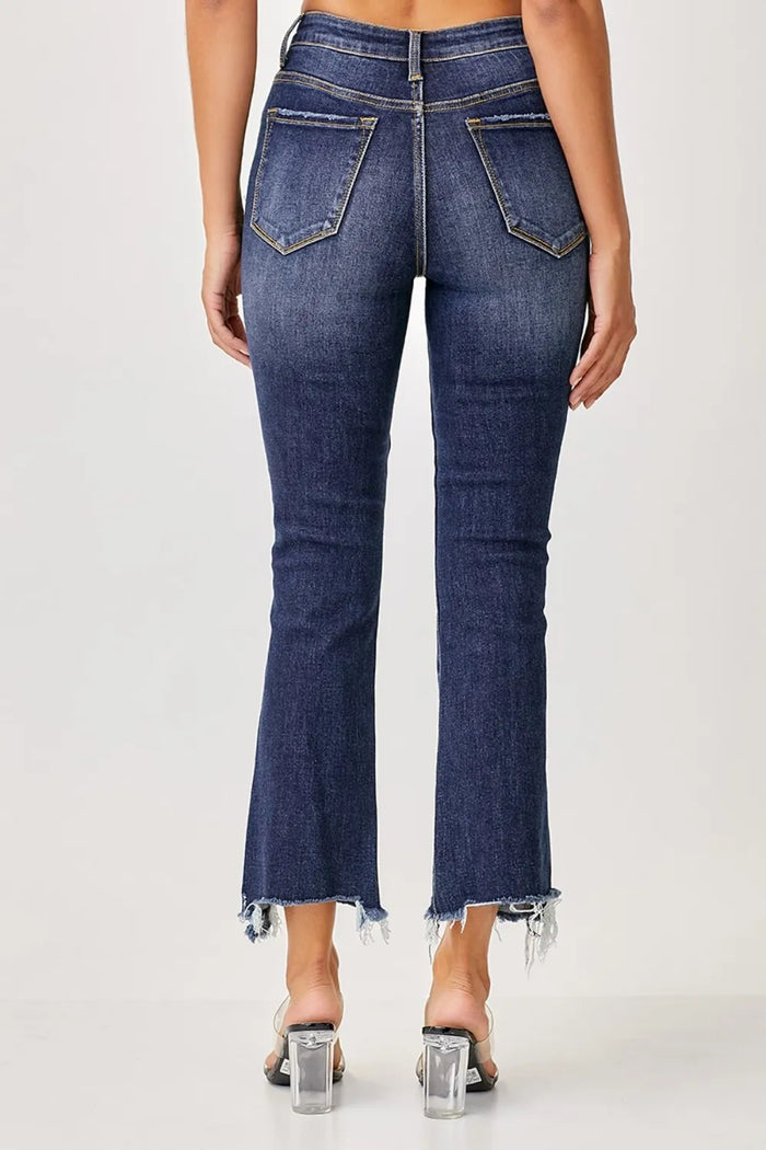 Risen Full Size Frayed Hem Cropped Straight Jeans - Brittney MADE