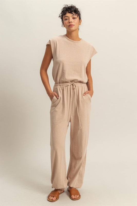 HYFVE Back Keyhole Round Neck Cap Sleeve Drawstring Jumpsuit - Brittney MADE