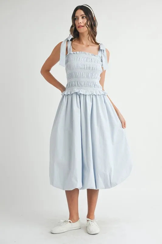 MABLE Smocked Bodice Bubble Midi Dress - Brittney MADE