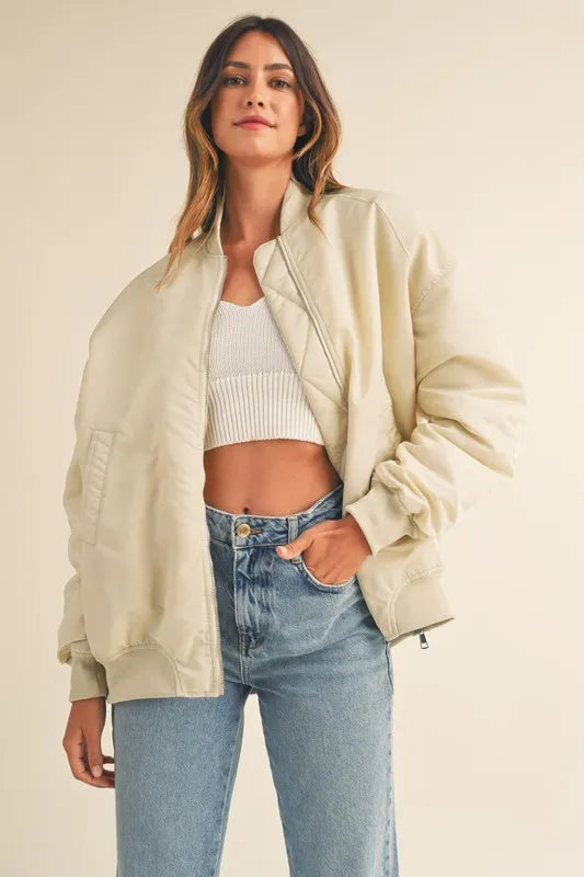 MABLE Back Ruched Utiltiy Bomber Jacket - Brittney MADE