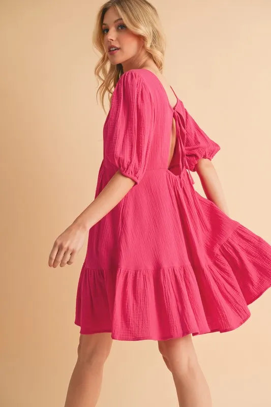Aemi+Co Tied Back Ruffled Short Sleeve Mini Dress - Brittney MADE