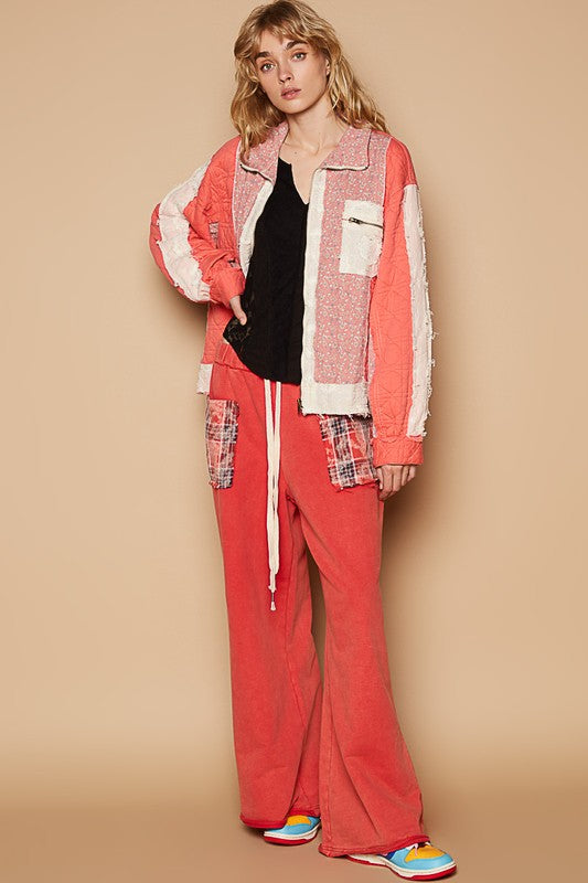 POL Floral Patchwork Zip Up Long Sleeve Jacket - Brittney MADE