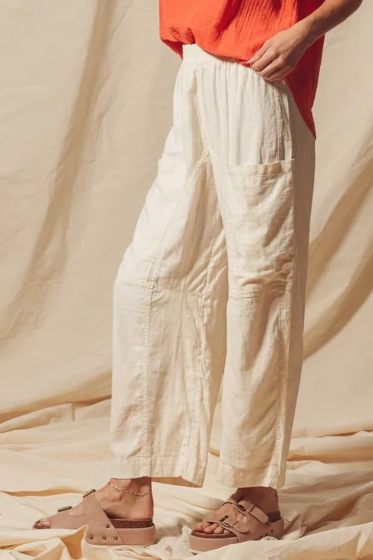 SO ME Cotton Linen Textured Woven Slouchy Wide Leg Pants - Brittney MADE