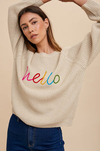 Annie Wear HELLO Embroidered Raglan Sleeve Sweater - Brittney MADE
