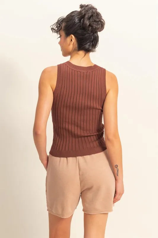 HYFVE Stretchy Ribbed Round Neck Sweater Tank - Brittney MADE