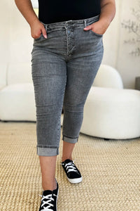 Judy Blue Full Size Button Fly High Waist Cuffed Capris - Brittney MADE