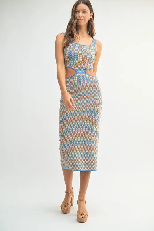 MABLE Multi Color Chevron Knit Bodycon Midi Dress - Brittney MADE