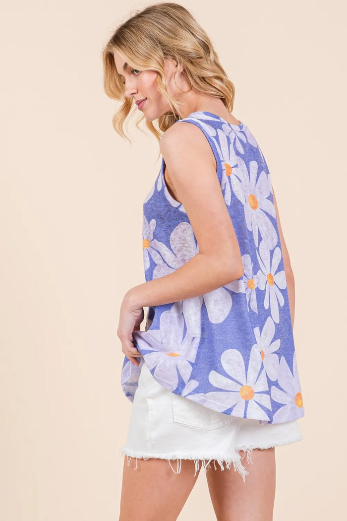 BOMBOM Floral Round Neck Tank - Brittney MADE