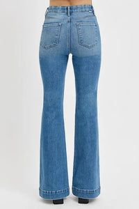 RISEN Full Size Front Patch Pocket Flare Jeans Plus Size - Brittney MADE