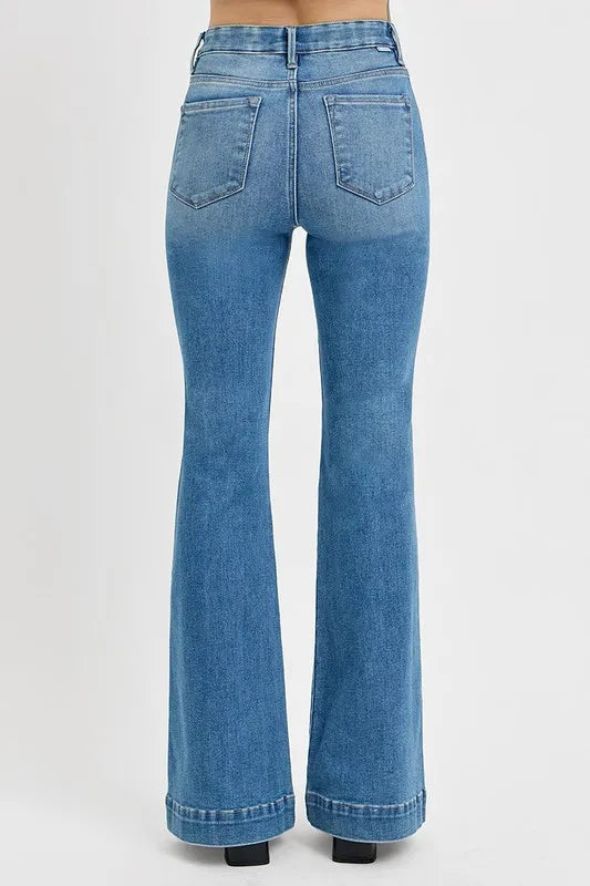 RISEN Full Size Front Patch Pocket Flare Jeans Plus Size - Brittney MADE