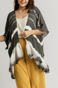 Umgee Full Size Tie Dye Back String Tie Open Front Kimono Sleeve Cover Up Plus Size - Brittney MADE