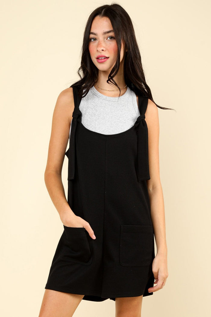 VERY J Tie Shoulder Front Pocket Romper - Brittney MADE