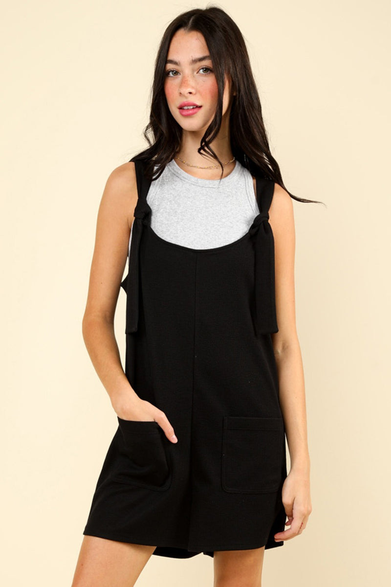 VERY J Tie Shoulder Front Pocket Romper - Brittney MADE