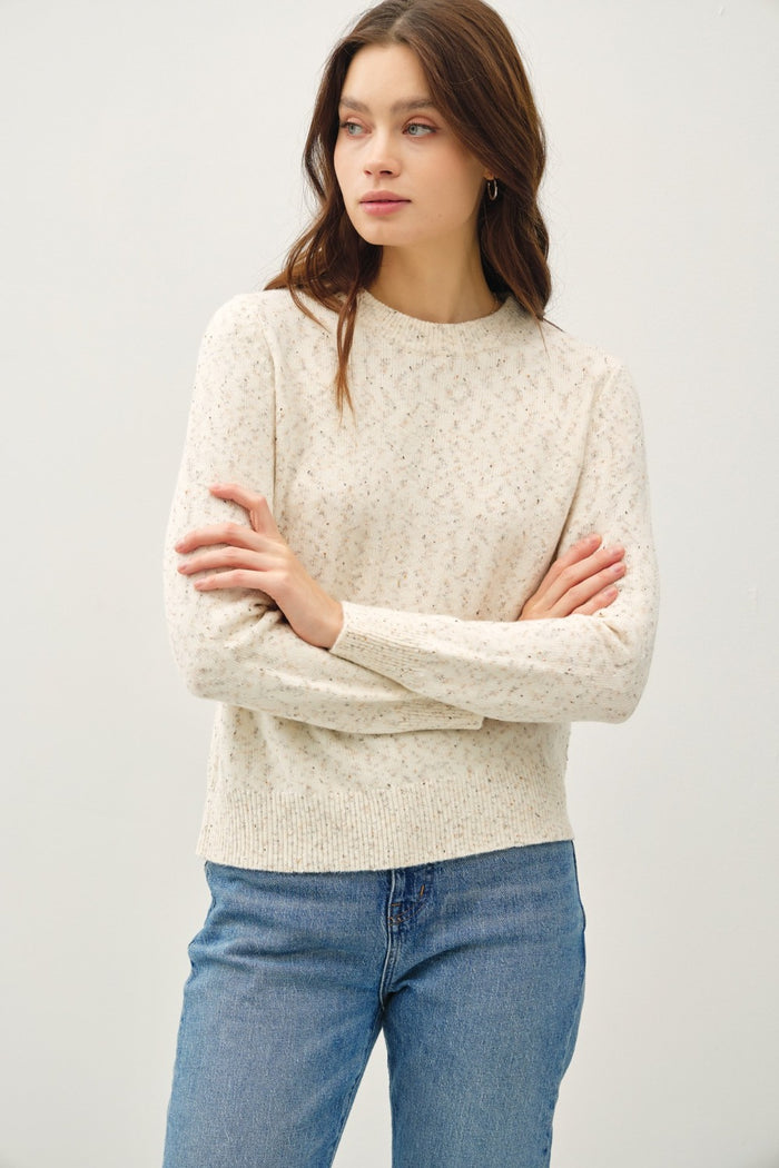 Be Cool Heathered Round Neck Long Sleeve Sweater - Brittney MADE