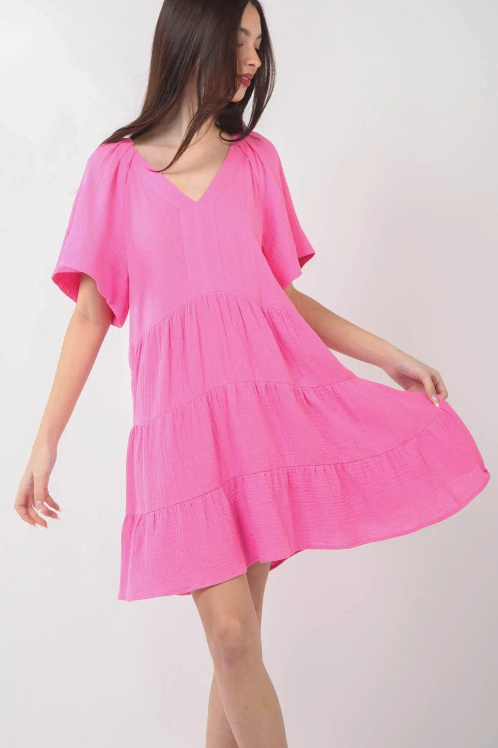 VERY J Texture V-Neck Ruffled Tiered Dress - Brittney MADE