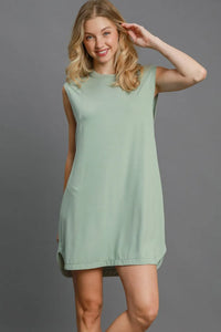 Umgee Round Neck Sleeveless High-Low Curved Hemline Mini Dress - Brittney MADE
