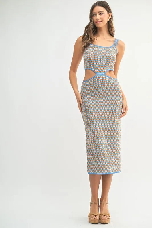 MABLE Multi Color Chevron Knit Bodycon Midi Dress - Brittney MADE