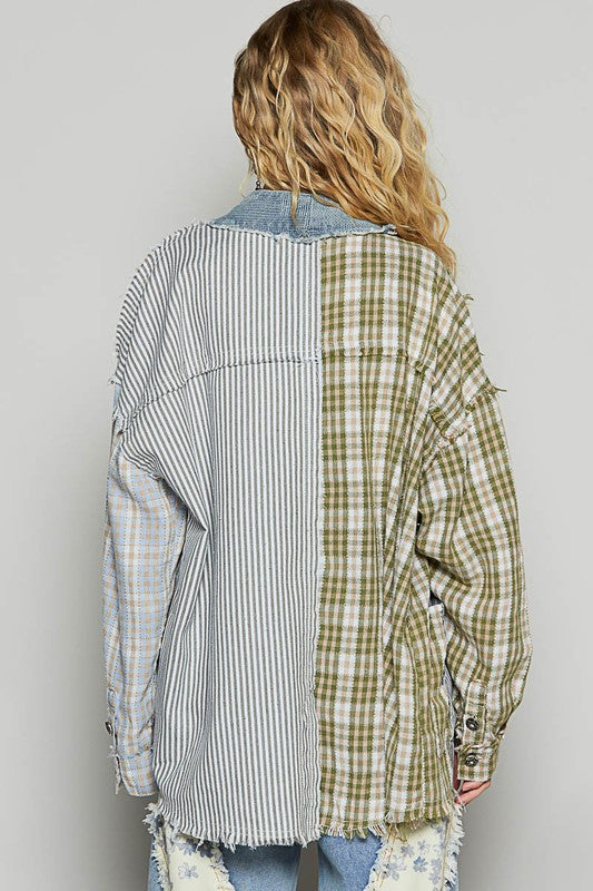 POL Raw Edge Plaid & Striped Open Front Cardigan - Brittney MADE