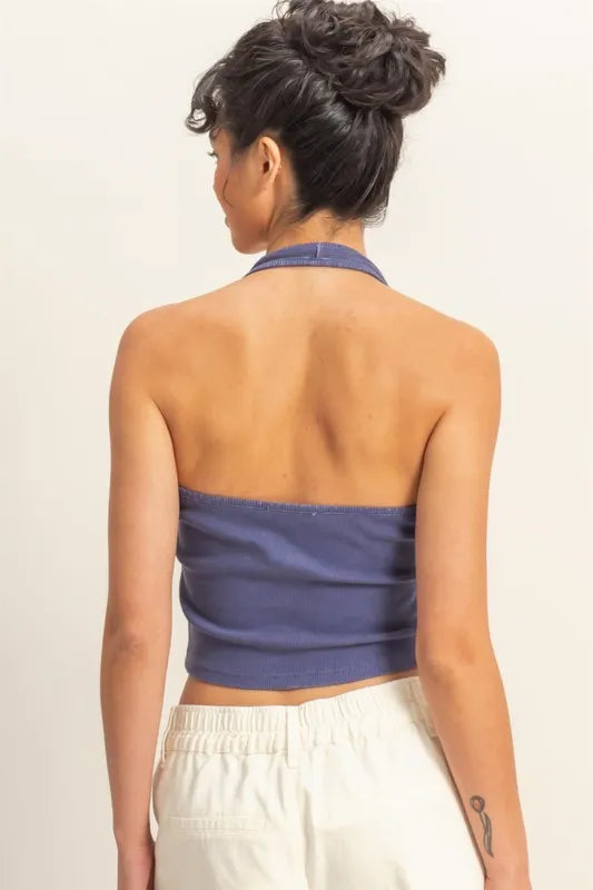 HYFVE Halter Neck Buttoned Washed Top - Brittney MADE