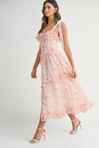 MABLE Floral Printed Shoulder Strap Midi Dress - Brittney MADE