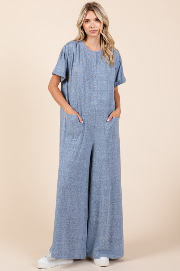 Mittoshop Button Detail Short Sleeve Wide Leg Jumpsuit - Brittney MADE