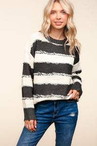 Haptics Striped Contrast Distressed Sweater - Brittney MADE
