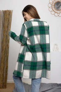 Double Take Full Size Plaid Button Up Lapel Collar Coat - Brittney MADE