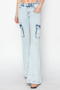 RISEN Full Size High Rise Cargo Flare Jeans - Brittney MADE