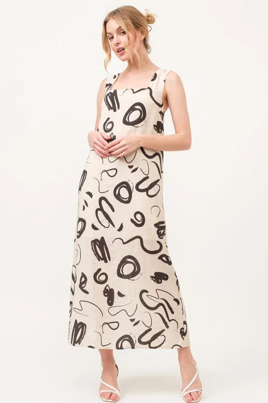 And The Why Square Neck Abstract Printed Maxi Dress - Brittney MADE