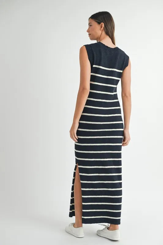 MABLE Sleeveless Stripe Sweater Maxi Side Slit Dress - Brittney MADE