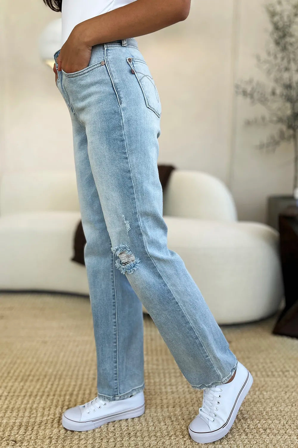 Judy Blue Full Size High Waist Distressed Straight Jeans - Brittney MADE