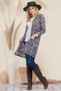 Celeste Full Size Leopard Open Front Contrast Cardigan - Brittney MADE