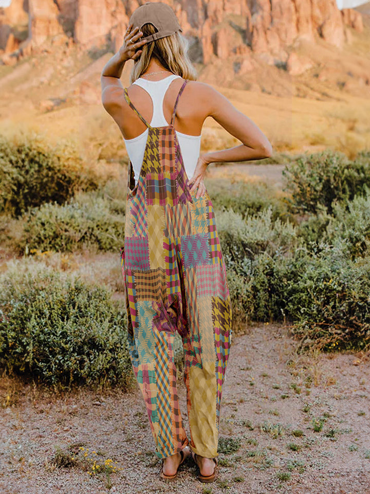 Double Take Full Size Printed V-Neck Sleeveless Jumpsuit - Brittney MADE